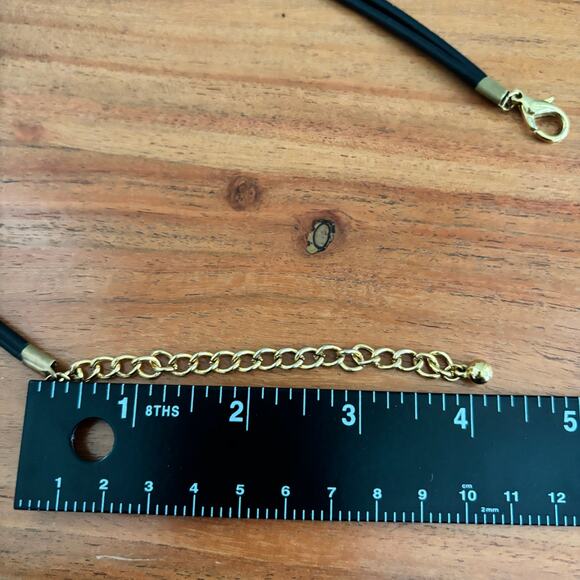 Two Tone Gold Bronze Rings Pendant Necklace Black Leather Cord Adjustable - Picture 5 of 8
